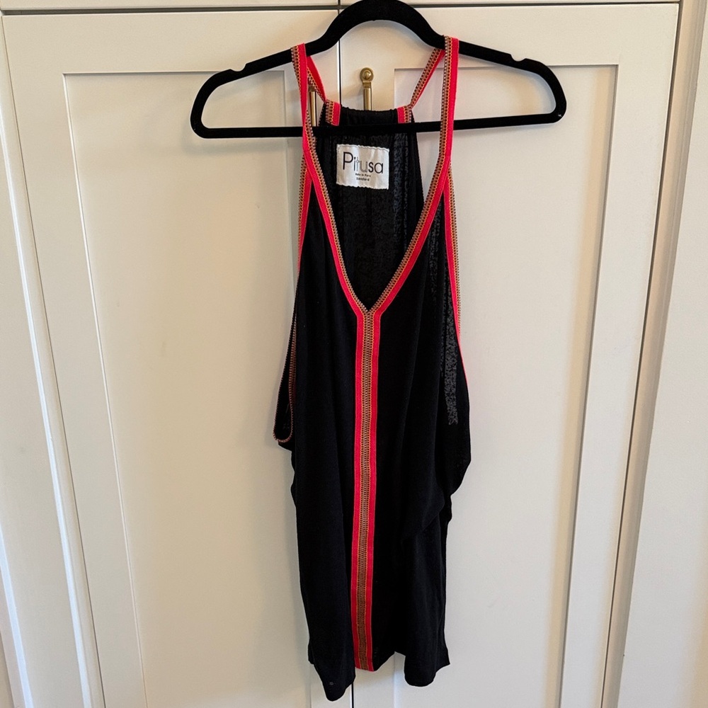 Pitusa Inca Mini Sundress Black with Red Trim swim coverup OS